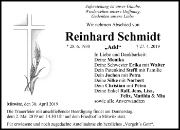 Traueranzeige von Reinhard Schmidt von Neue Presse Coburg