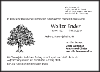 Traueranzeige von Walter Ender von Frankenpost