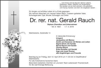 Traueranzeige von Gerald Rauch von Frankenpost