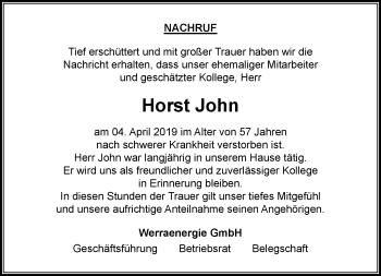 Traueranzeige von Horst John von Südthüringer Presse