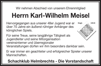 Traueranzeige von Karl Wilhelm Meisel von Frankenpost
