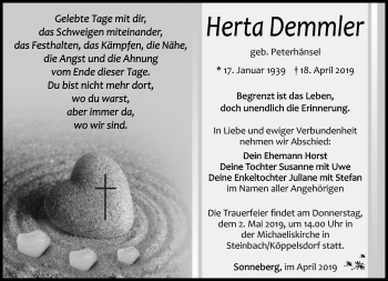 Traueranzeige von Herta Demmler von Südthüringer Presse