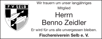 Traueranzeige von Benno Zeidler von Frankenpost