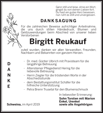Traueranzeige von Reukauf Birgitt von Südthüringer Presse