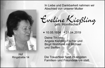 Traueranzeige von Eveline Kießling von Frankenpost