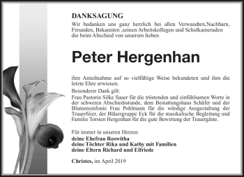 Traueranzeige von Peter Hergenhan von Südthüringer Presse