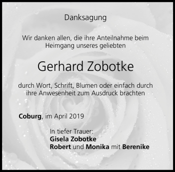 Traueranzeige von Gerhard Zobotke von Neue Presse Coburg