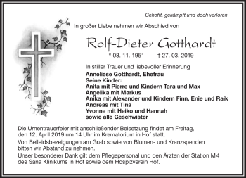 Traueranzeige von Rolf-Dieter Gotthardt von Frankenpost