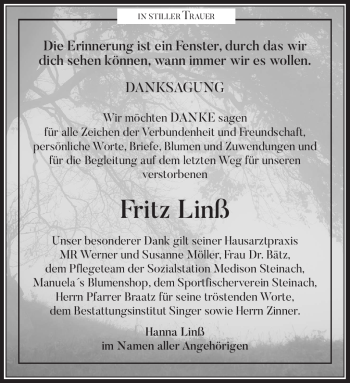 Traueranzeige von Fritz Linß von Südthüringer Presse