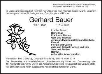 Traueranzeige von Gerhard Bauer von Neue Presse Coburg