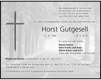 Traueranzeige von Horst Gutgesell von Neue Presse Coburg