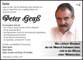 Traueranzeige von Peter Geuß von Südthüringer Presse