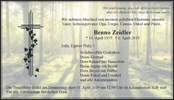 Traueranzeige von Benno Zeidler von Frankenpost