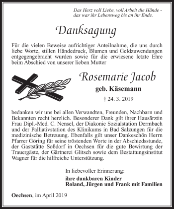 Traueranzeige von Rosemarie Jacob von Südthüringer Presse