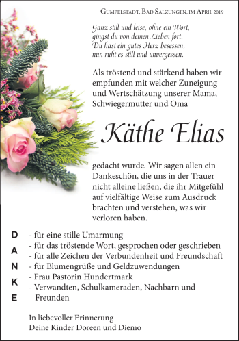 Traueranzeige von Käthe Elias von Südthüringer Presse