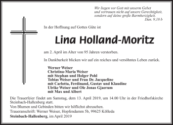 Traueranzeige von Lina Holland-Moritz von Südthüringer Presse
