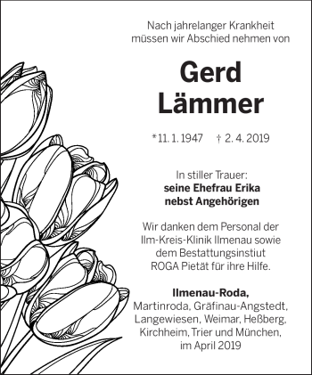 Traueranzeige von Gerd Lämmer von Südthüringer Presse
