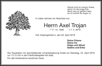 Traueranzeige von Axel Trojan von Frankenpost