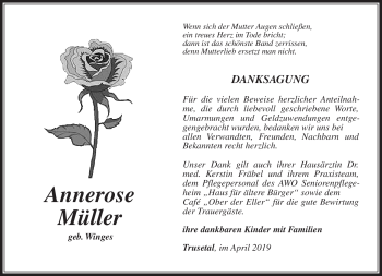 Traueranzeige von Annerose Müller von Südthüringer Presse
