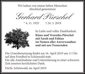 Traueranzeige von Gerhard Pürschel von Frankenpost