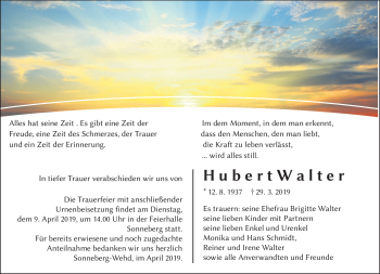 Traueranzeige von Hubert Walter von Südthüringer Presse