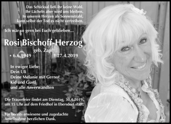 Traueranzeige von Rosi Bischoff-Herzog von Neue Presse Coburg
