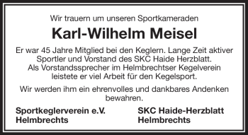 Traueranzeige von Karl Wilhelm Meisel von Frankenpost