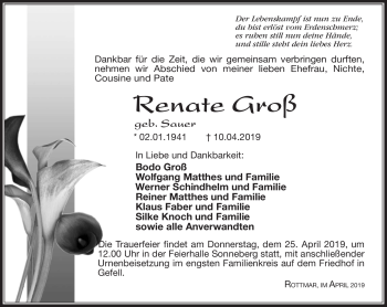 Traueranzeige von Renate Groß von Südthüringer Presse