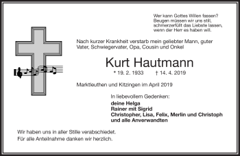 Traueranzeige von Kurt Hautmann von Frankenpost