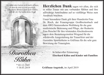 Traueranzeige von Dorothea Kühn von Südthüringer Presse