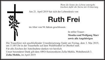 Traueranzeige von Ruth Frei von Südthüringer Presse