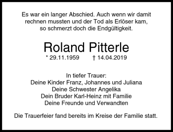 Traueranzeige von Roland Pitterle von Neue Presse Coburg