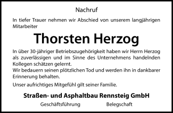 Traueranzeige von Thorsten Herzog von Südthüringer Presse