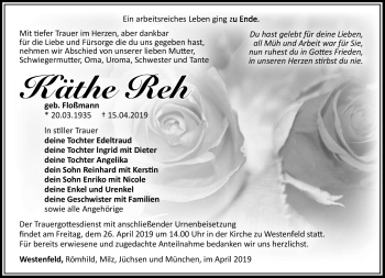Traueranzeige von Reh Käthe von Südthüringer Presse