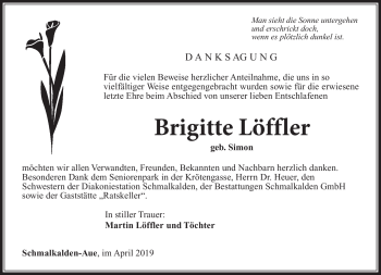 Traueranzeige von Brigitte Löffler von Südthüringer Presse