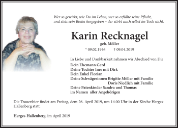 Traueranzeige von Karin Recknagel von Südthüringer Presse