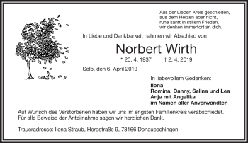 Traueranzeige von Norbert Wirth von Frankenpost