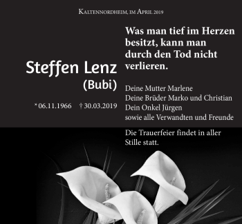 Traueranzeige von Steffen Lenz von Südthüringer Presse