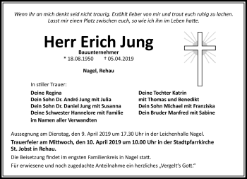 Traueranzeige von Erich Jung von Frankenpost