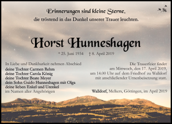Traueranzeige von Horst Hunneshagen von Südthüringer Presse
