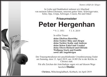 Traueranzeige von Peter Hergenhan von Südthüringer Presse