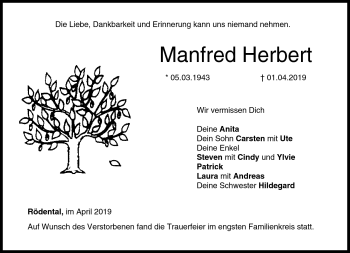 Traueranzeige von Manfred Herbert von Neue Presse Coburg