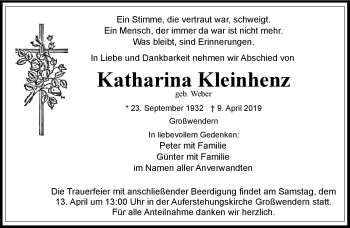 Traueranzeige von Katharina Kleinhenz von Frankenpost