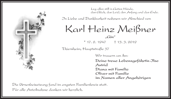 Traueranzeige von Karl Heinz Meißner von Frankenpost