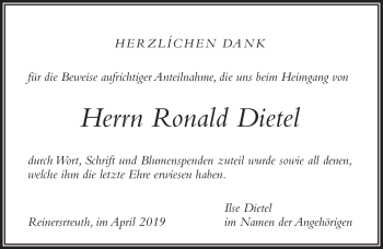 Traueranzeige von Ronald Dietel von Frankenpost