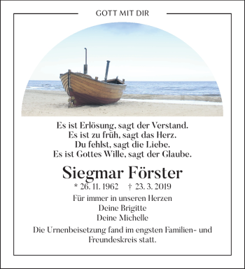 Traueranzeige von Siegmar Förster von Frankenpost