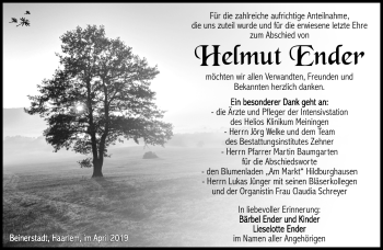Traueranzeige von Helmut Ender von Südthüringer Presse