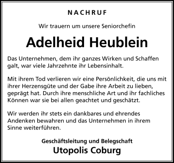 Traueranzeige von Adelheid Heublein von Neue Presse Coburg