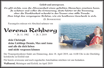 Traueranzeige von Verena Rehberg von Südthüringer Presse