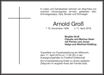 Traueranzeige von Arnold Groß von Frankenpost